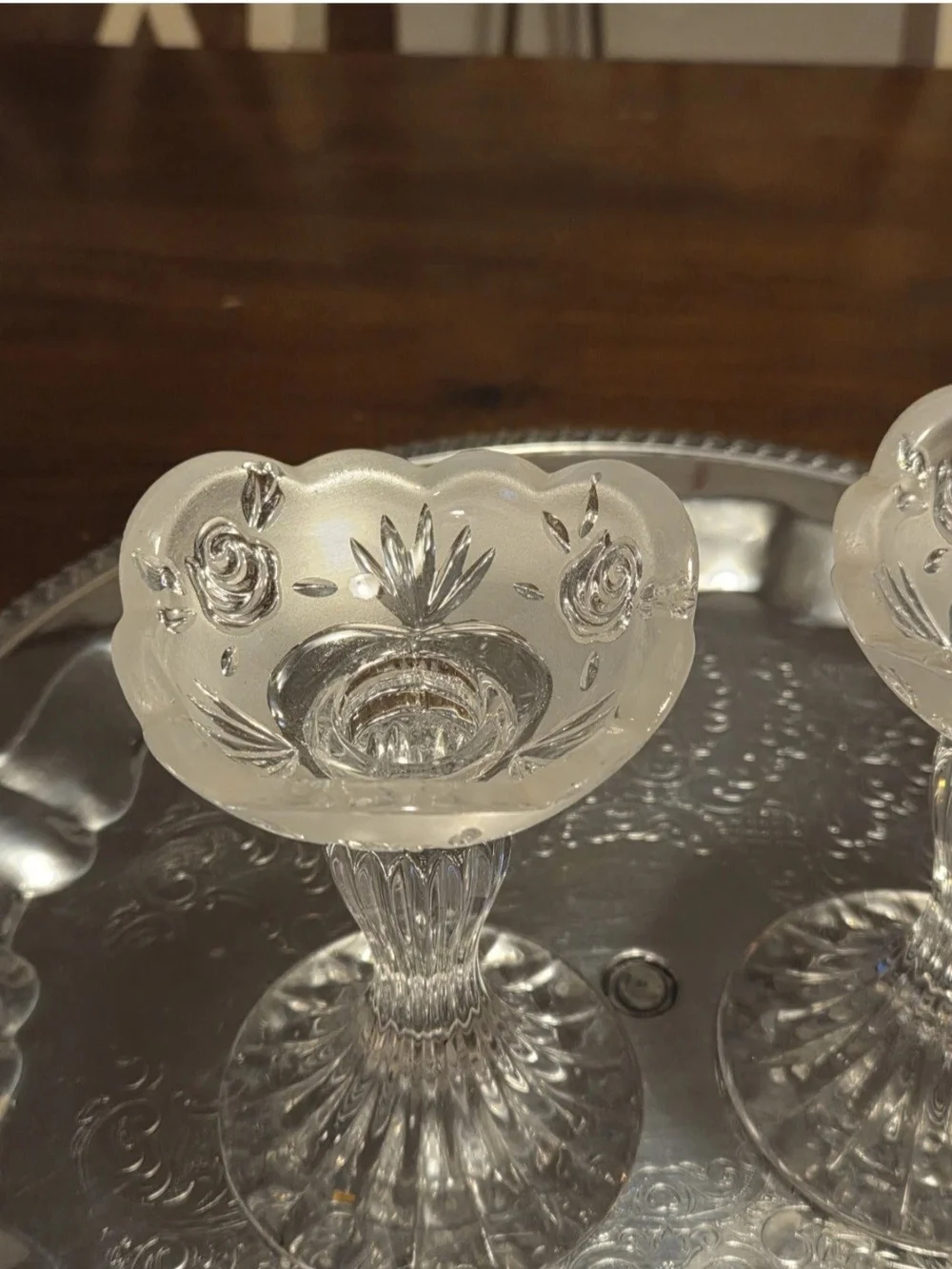 Oneida Southern Garden Set of 2 Candlesticks Crystal Candle Holders Vintage
